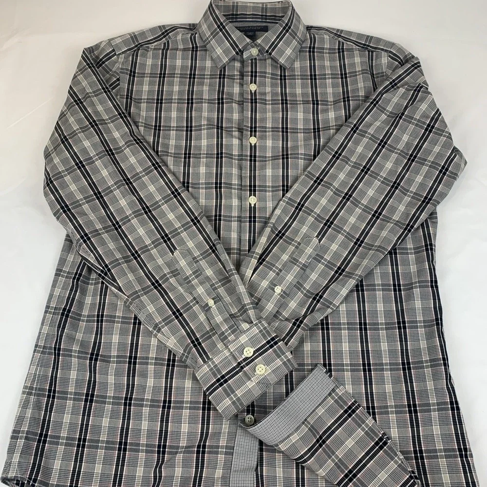 Banana Republic Plaid Dress Shirt 15-15.50 Slim Fit Non Iron 100% Cotton